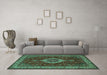 Machine Washable Medallion Turquoise Traditional Area Rugs in a Living Room,, wshtr62turq