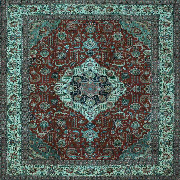 Square Machine Washable Medallion Light Blue Traditional Rug, wshtr62lblu