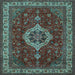 Square Machine Washable Medallion Light Blue Traditional Rug, wshtr62lblu