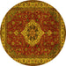 Round Machine Washable Medallion Yellow Traditional Rug, wshtr62yw