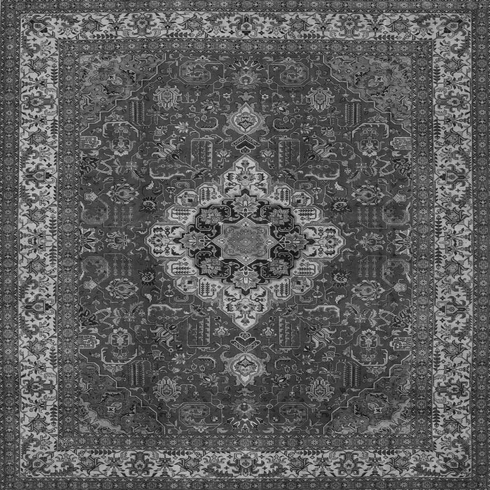 Round Machine Washable Medallion Gray Traditional Rug, wshtr62gry