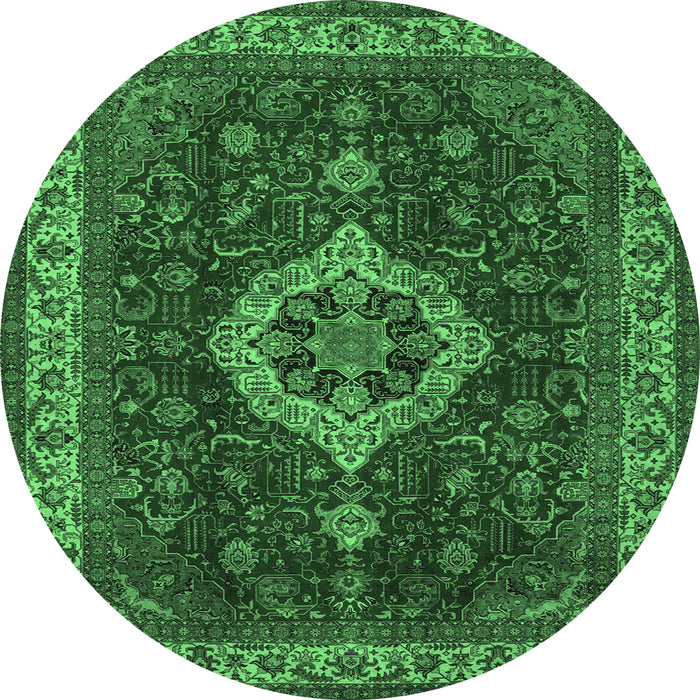 Round Machine Washable Medallion Emerald Green Traditional Area Rugs, wshtr62emgrn