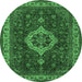 Round Machine Washable Medallion Emerald Green Traditional Area Rugs, wshtr62emgrn