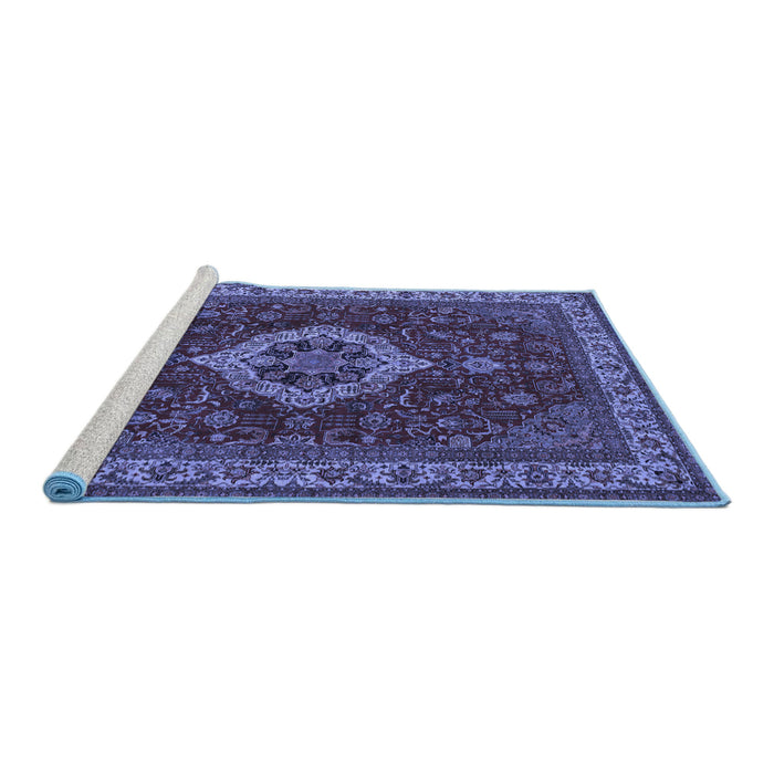 Sideview of Machine Washable Medallion Blue Traditional Rug, wshtr62blu