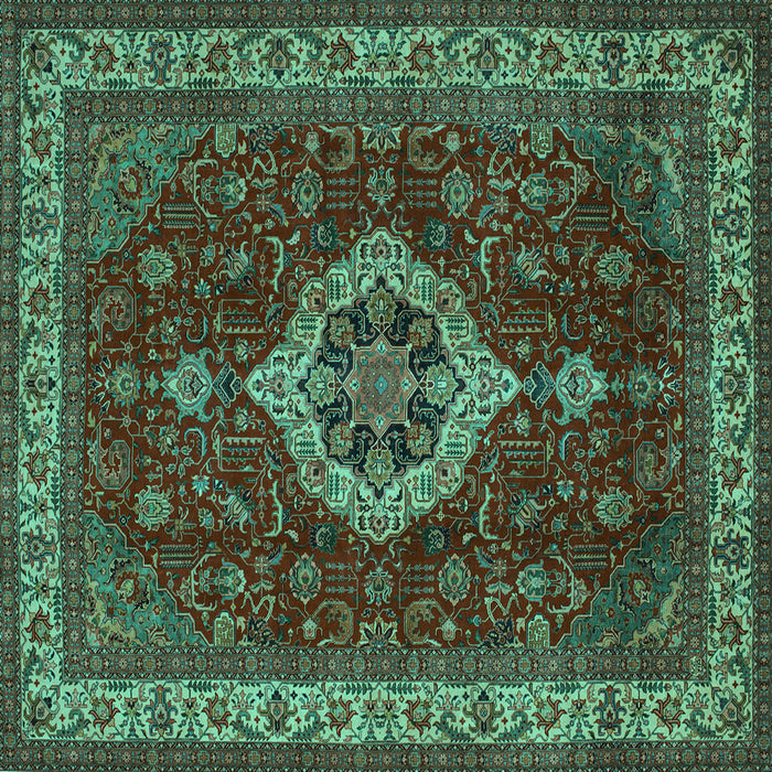Square Machine Washable Medallion Turquoise Traditional Area Rugs, wshtr62turq