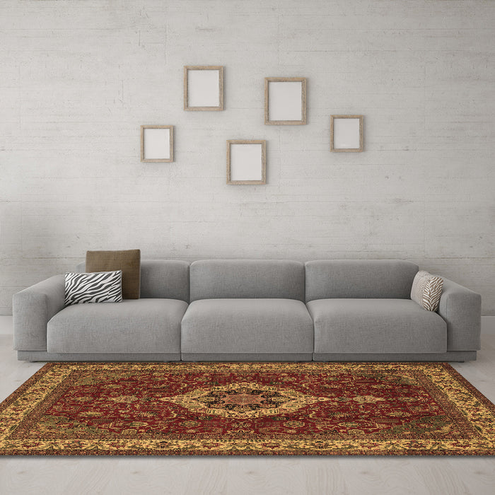 Machine Washable Medallion Brown Traditional Rug in a Living Room,, wshtr62brn