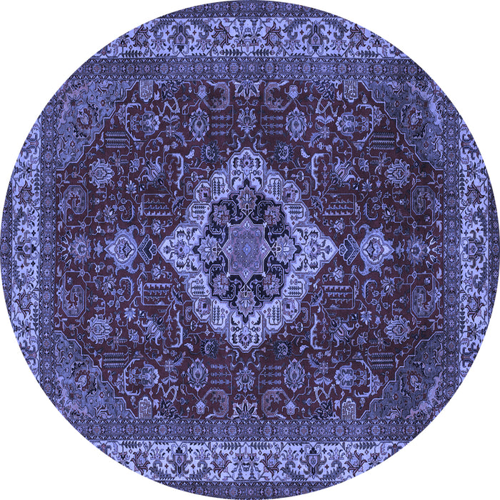 Round Machine Washable Medallion Blue Traditional Rug, wshtr62blu