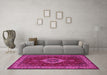 Machine Washable Medallion Pink Traditional Rug in a Living Room, wshtr62pnk