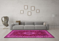 Machine Washable Medallion Pink Traditional Rug, wshtr62pnk