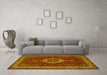 Machine Washable Medallion Yellow Traditional Rug in a Living Room, wshtr62yw