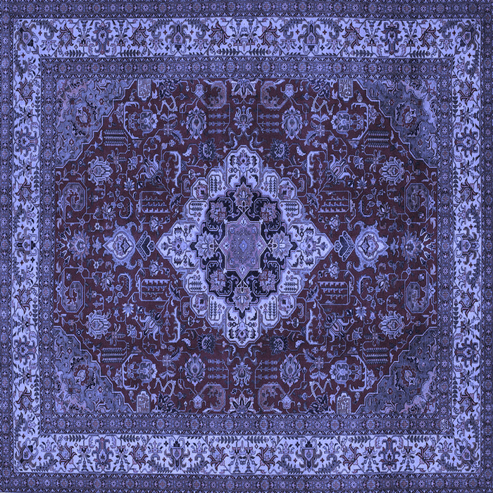 Square Machine Washable Medallion Blue Traditional Rug, wshtr62blu