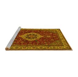 Sideview of Machine Washable Medallion Yellow Traditional Rug, wshtr62yw