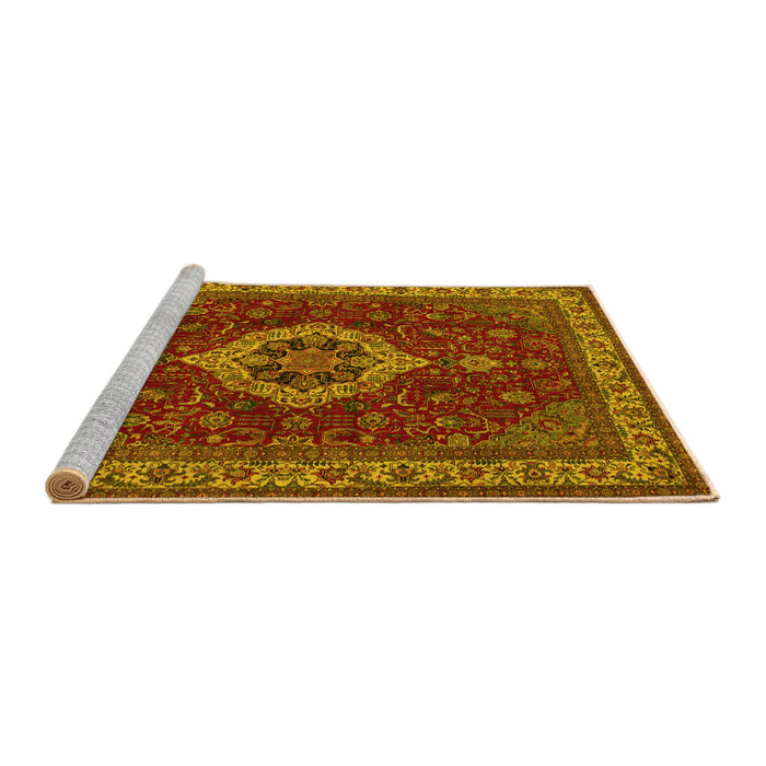 Sideview of Machine Washable Medallion Yellow Traditional Rug, wshtr62yw