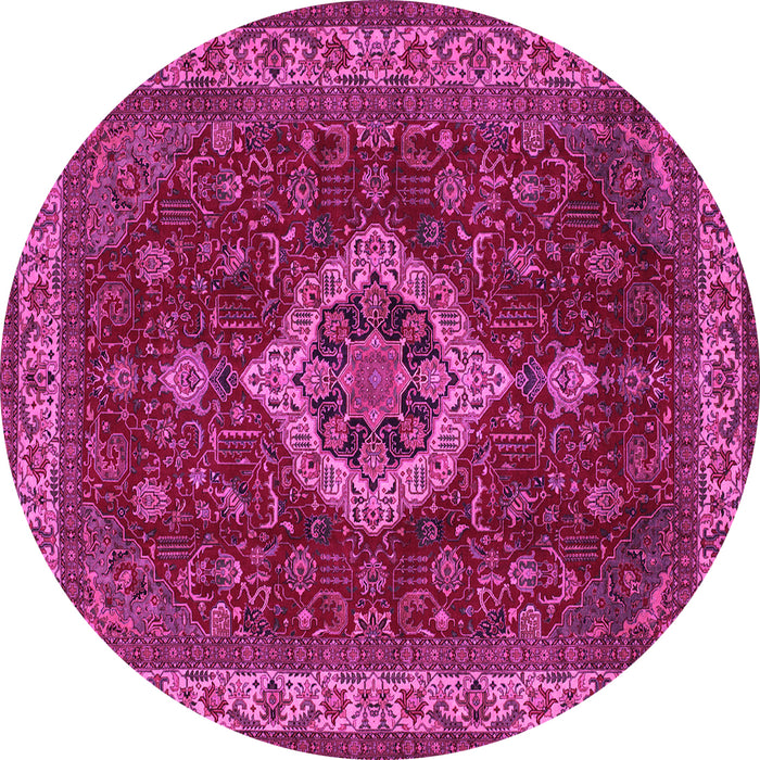 Round Machine Washable Medallion Pink Traditional Rug, wshtr62pnk