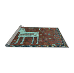 Sideview of Machine Washable Animal Light Blue Traditional Rug, wshtr630lblu