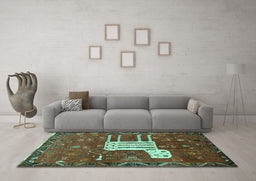 Machine Washable Animal Turquoise Traditional Area Rugs in a Living Room,, wshtr630turq