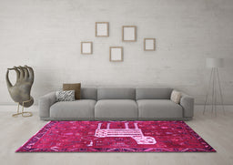Machine Washable Animal Pink Traditional Rug in a Living Room, wshtr630pnk