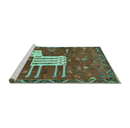 Sideview of Machine Washable Animal Turquoise Traditional Area Rugs, wshtr630turq