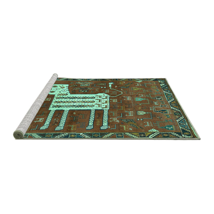 Sideview of Machine Washable Animal Turquoise Traditional Area Rugs, wshtr630turq