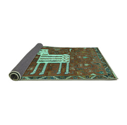 Sideview of Animal Turquoise Traditional Rug, tr630turq