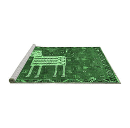 Sideview of Machine Washable Animal Emerald Green Traditional Area Rugs, wshtr630emgrn