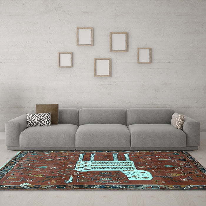 Machine Washable Animal Light Blue Traditional Rug in a Living Room, wshtr630lblu
