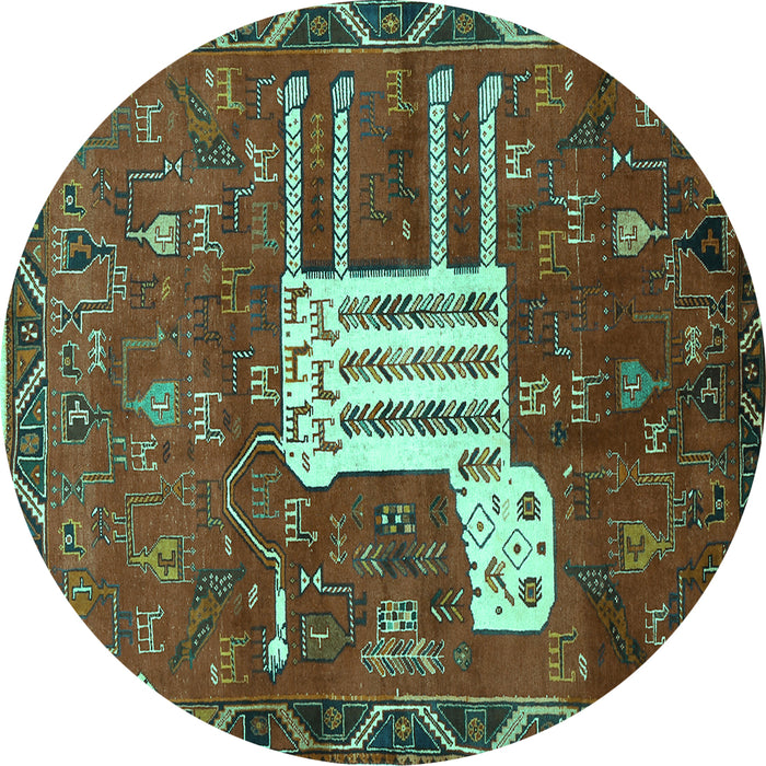 Round Animal Turquoise Traditional Rug, tr630turq