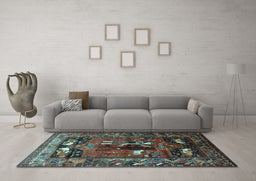 Machine Washable Animal Light Blue Traditional Rug in a Living Room, wshtr631lblu