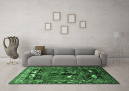 Machine Washable Animal Emerald Green Traditional Area Rugs in a Living Room,, wshtr631emgrn