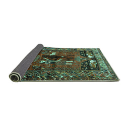 Sideview of Animal Turquoise Traditional Rug, tr631turq