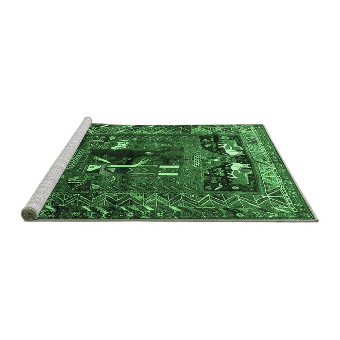 Sideview of Machine Washable Animal Emerald Green Traditional Area Rugs, wshtr631emgrn