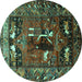 Round Animal Turquoise Traditional Rug, tr631turq