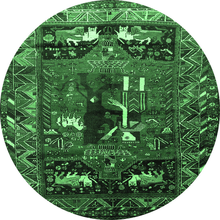 Round Machine Washable Animal Emerald Green Traditional Area Rugs, wshtr631emgrn