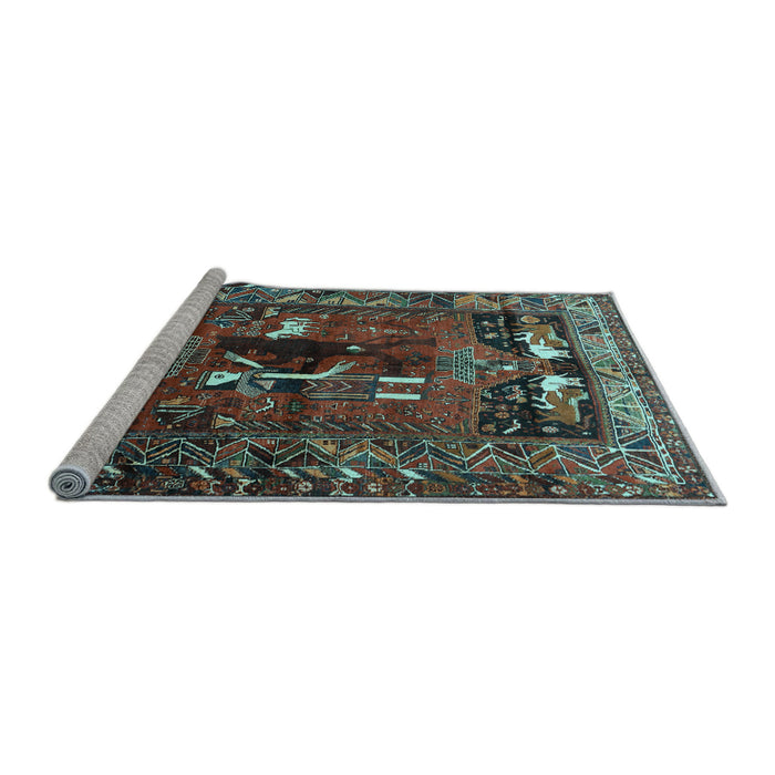 Sideview of Machine Washable Animal Light Blue Traditional Rug, wshtr631lblu