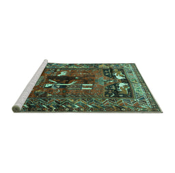 Sideview of Machine Washable Animal Turquoise Traditional Area Rugs, wshtr631turq