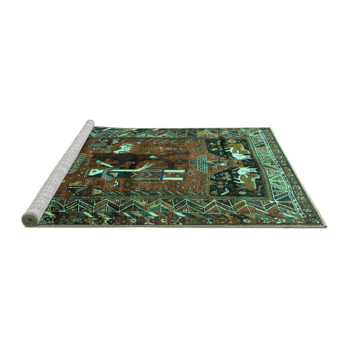 Sideview of Machine Washable Animal Turquoise Traditional Area Rugs, wshtr631turq
