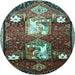 Round Animal Light Blue Traditional Rug, tr632lblu