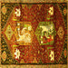 Square Animal Yellow Traditional Rug, tr632yw