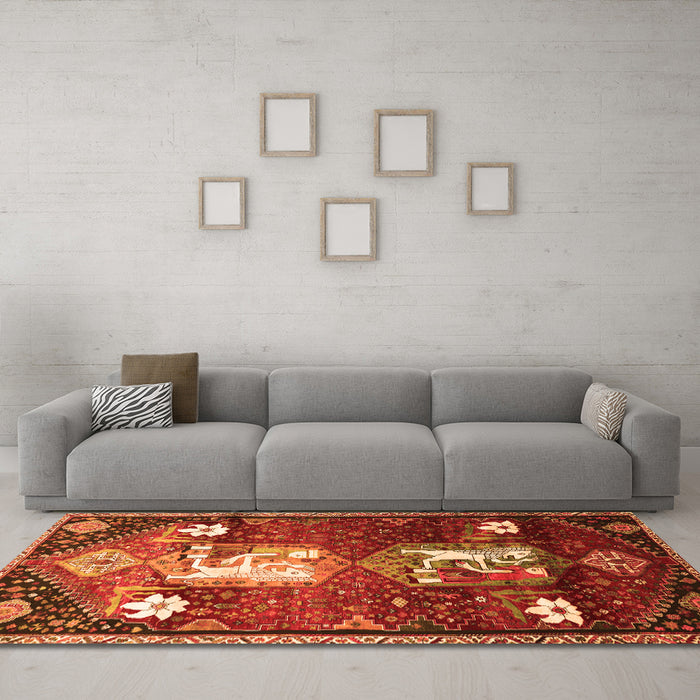 Machine Washable Animal Orange Traditional Area Rugs in a Living Room, wshtr632org
