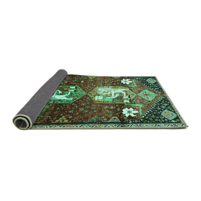 Sideview of Animal Turquoise Traditional Rug, tr632turq