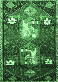 Animal Emerald Green Traditional Rug, tr632emgrn