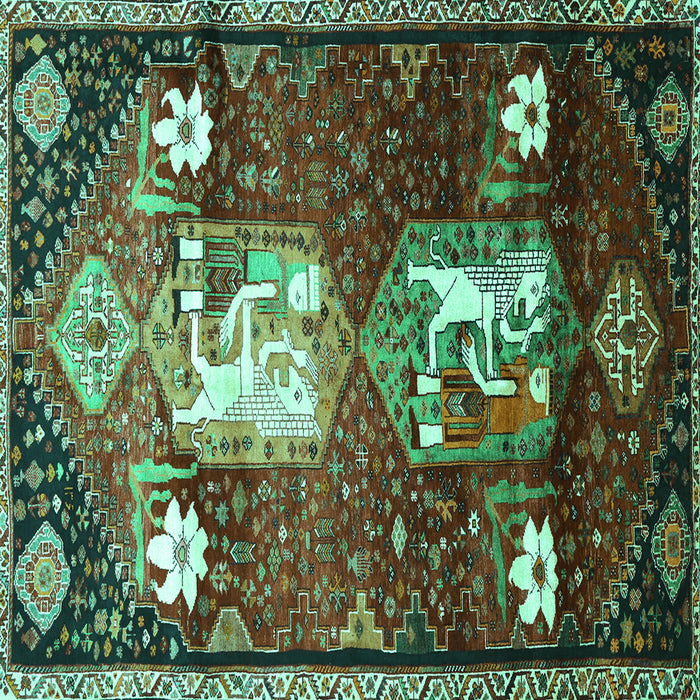 Square Machine Washable Animal Turquoise Traditional Area Rugs, wshtr632turq