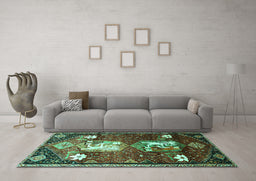 Machine Washable Animal Turquoise Traditional Area Rugs in a Living Room,, wshtr632turq