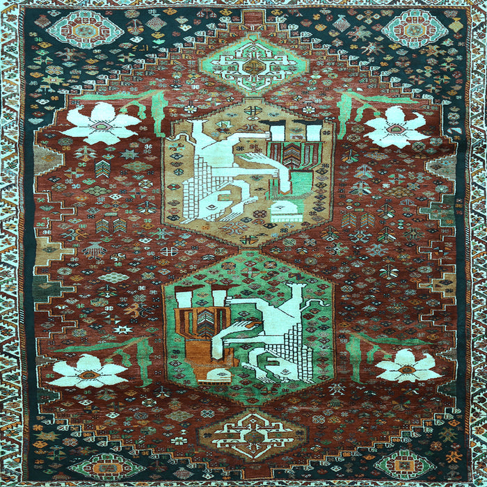 Square Machine Washable Animal Light Blue Traditional Rug, wshtr632lblu