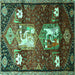 Square Animal Turquoise Traditional Rug, tr632turq