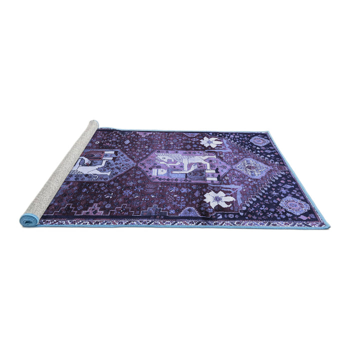 Sideview of Machine Washable Animal Blue Traditional Rug, wshtr632blu