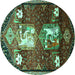 Round Animal Turquoise Traditional Rug, tr632turq