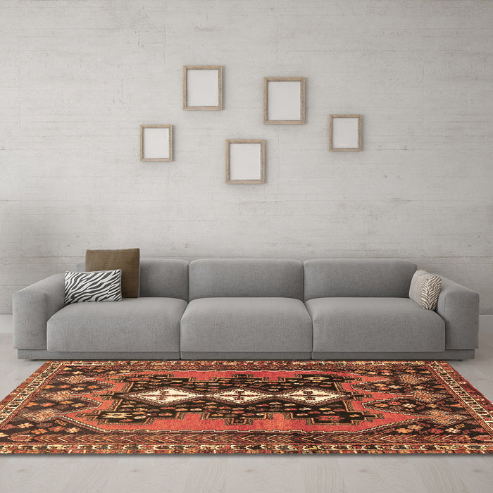 Machine Washable Persian Brown Traditional Rug in a Living Room,, wshtr633brn