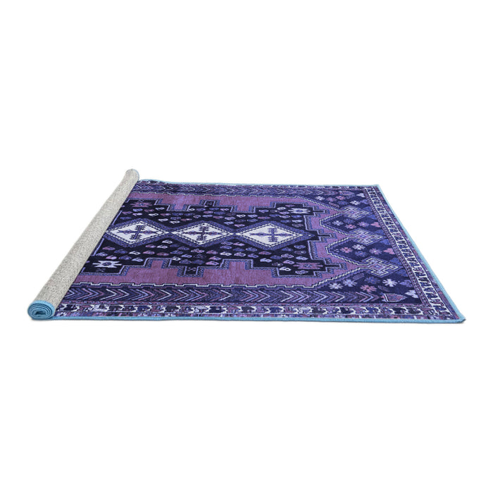Sideview of Machine Washable Persian Blue Traditional Rug, wshtr633blu