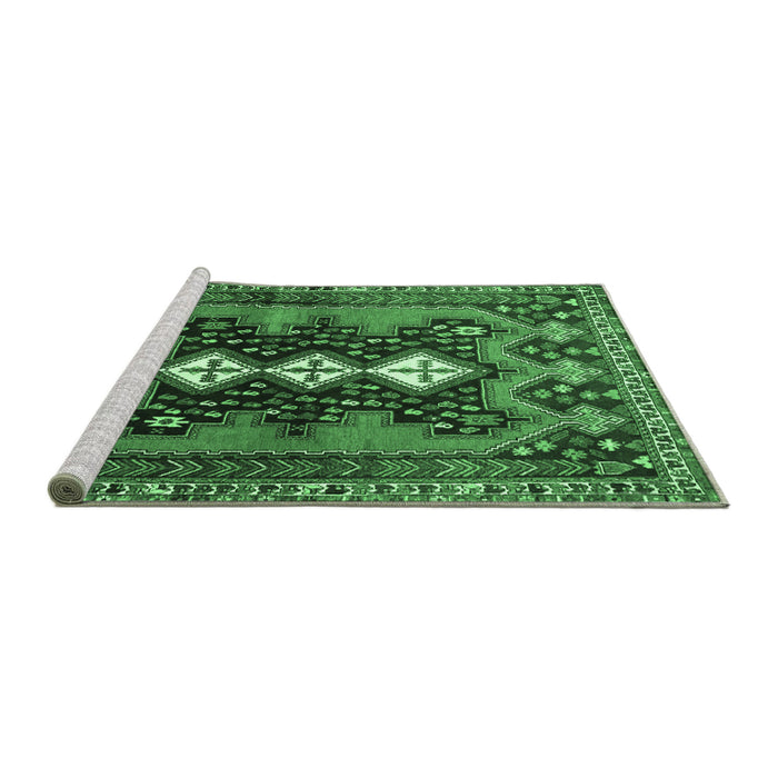 Sideview of Machine Washable Persian Emerald Green Traditional Area Rugs, wshtr633emgrn